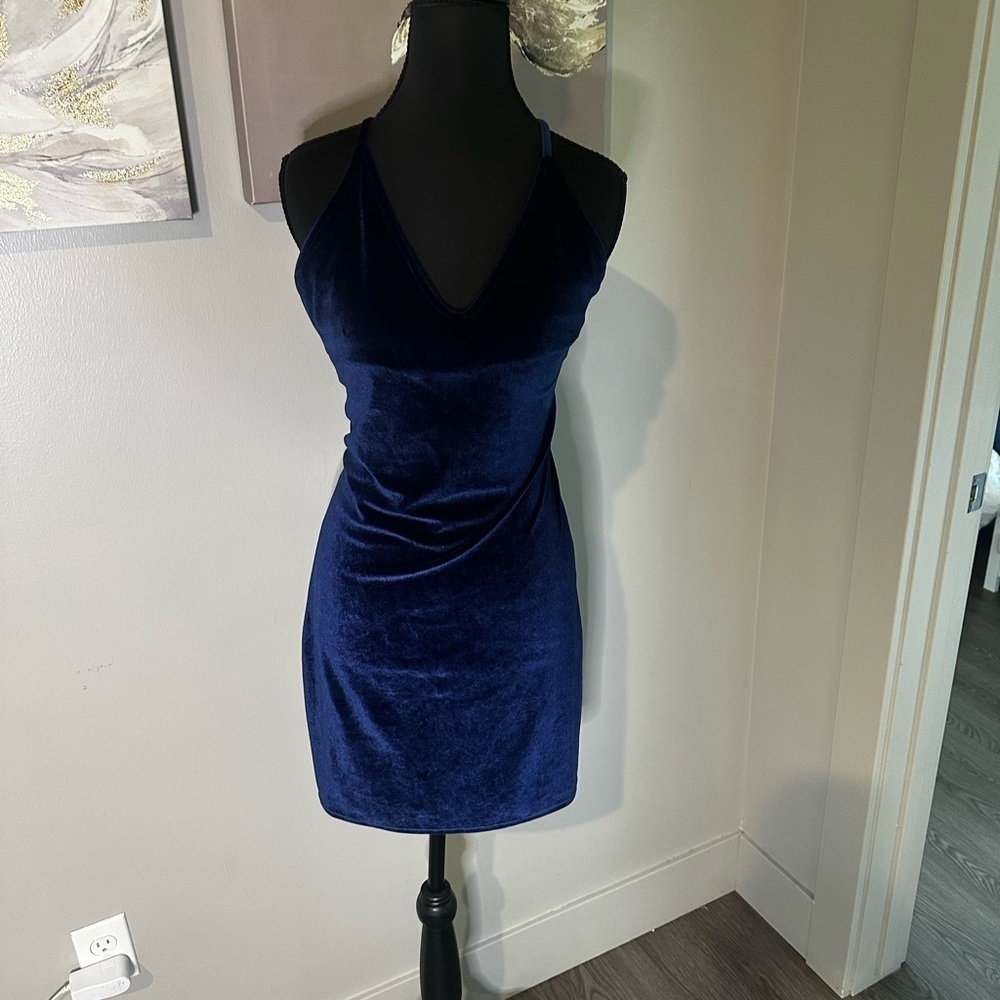 Women Blue Velvet Dress